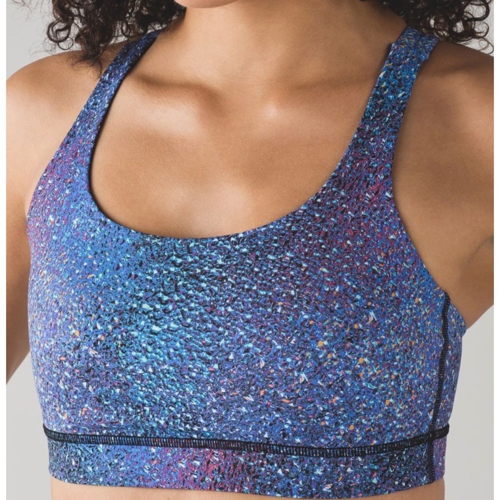 LULULEMON Energy Sports Bra BLUE/PURPLE SPECKLE Strive Multi Black SZ 4
